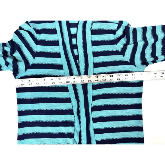 Coldwater Creek Cardigan Womens Large Blue Teal Stripe Open Front Knit USA Made - Picture 8 of 13